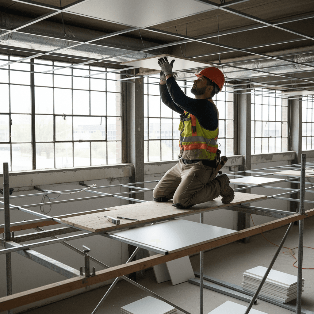 ACT ceiling tile installation in commercial space