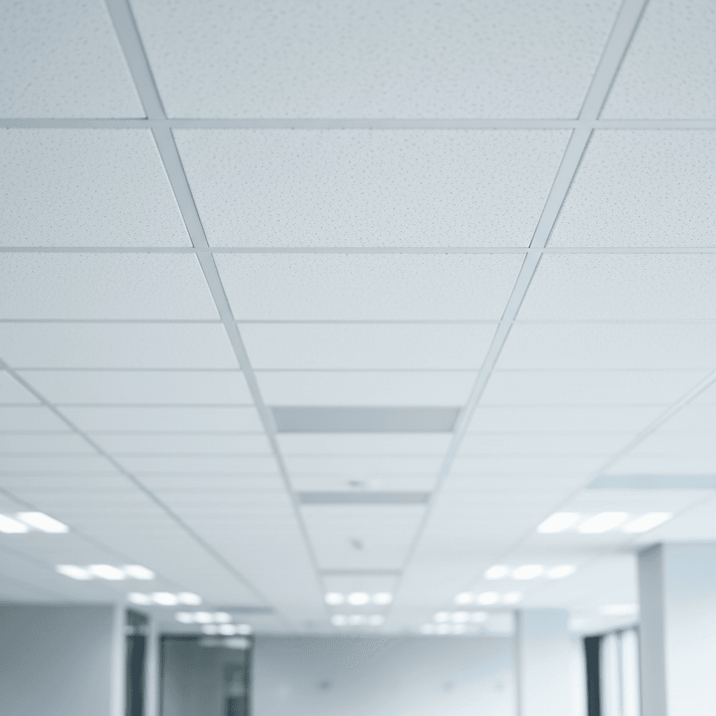 Precision-installed ACT ceiling grid in commercial office space