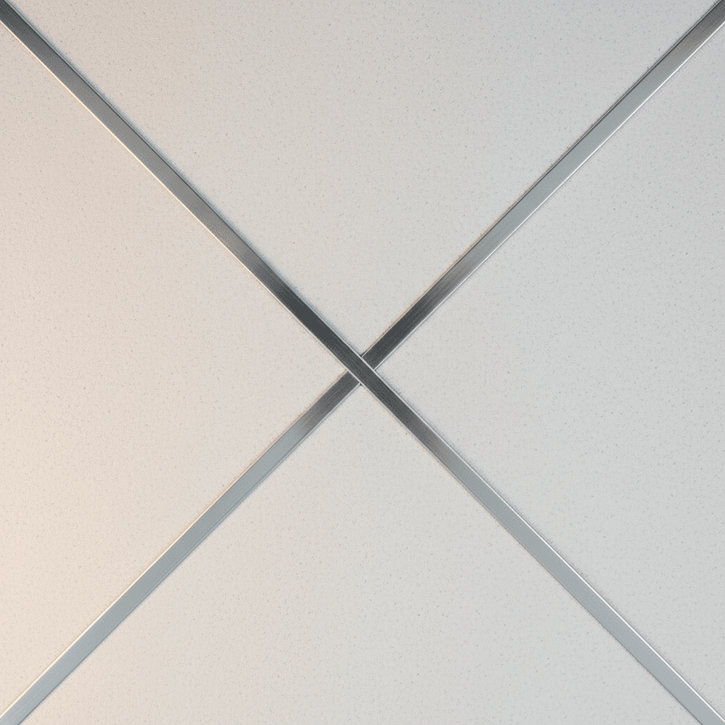 Close-up detail of precision-fit ceiling tiles and grid joints